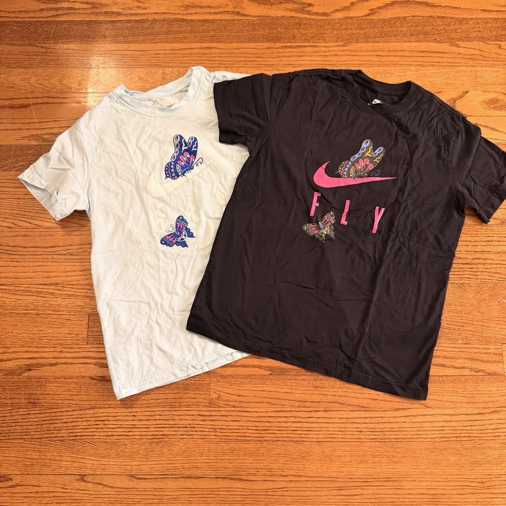 Lot Of 2 Nike Girls T-shirts Light Blue And Black Size Large Free Shipping